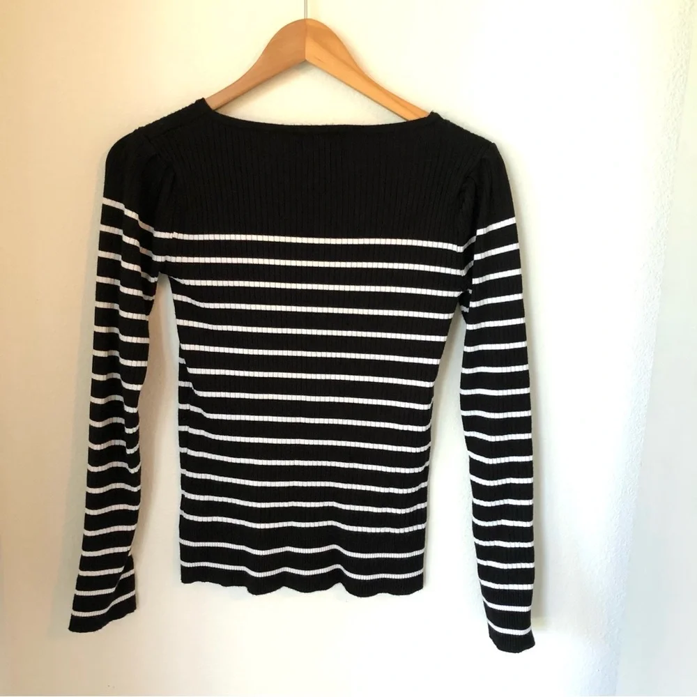 Elie Tahari Ribbed Striped Sweater Small Black White